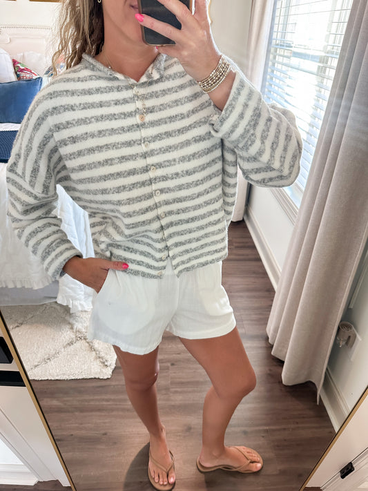 Piper Striped Cardigan- Grey/White