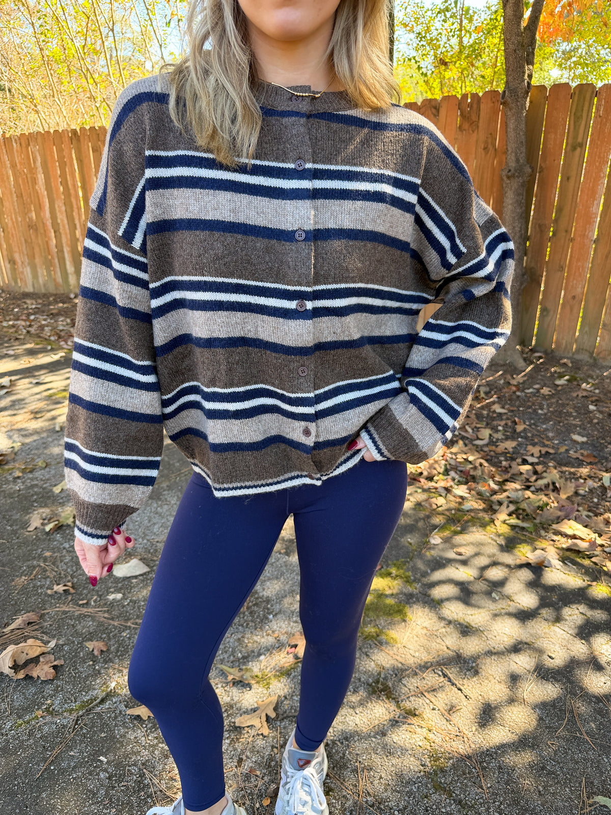 Maggie Sriped Cardigan- Brown