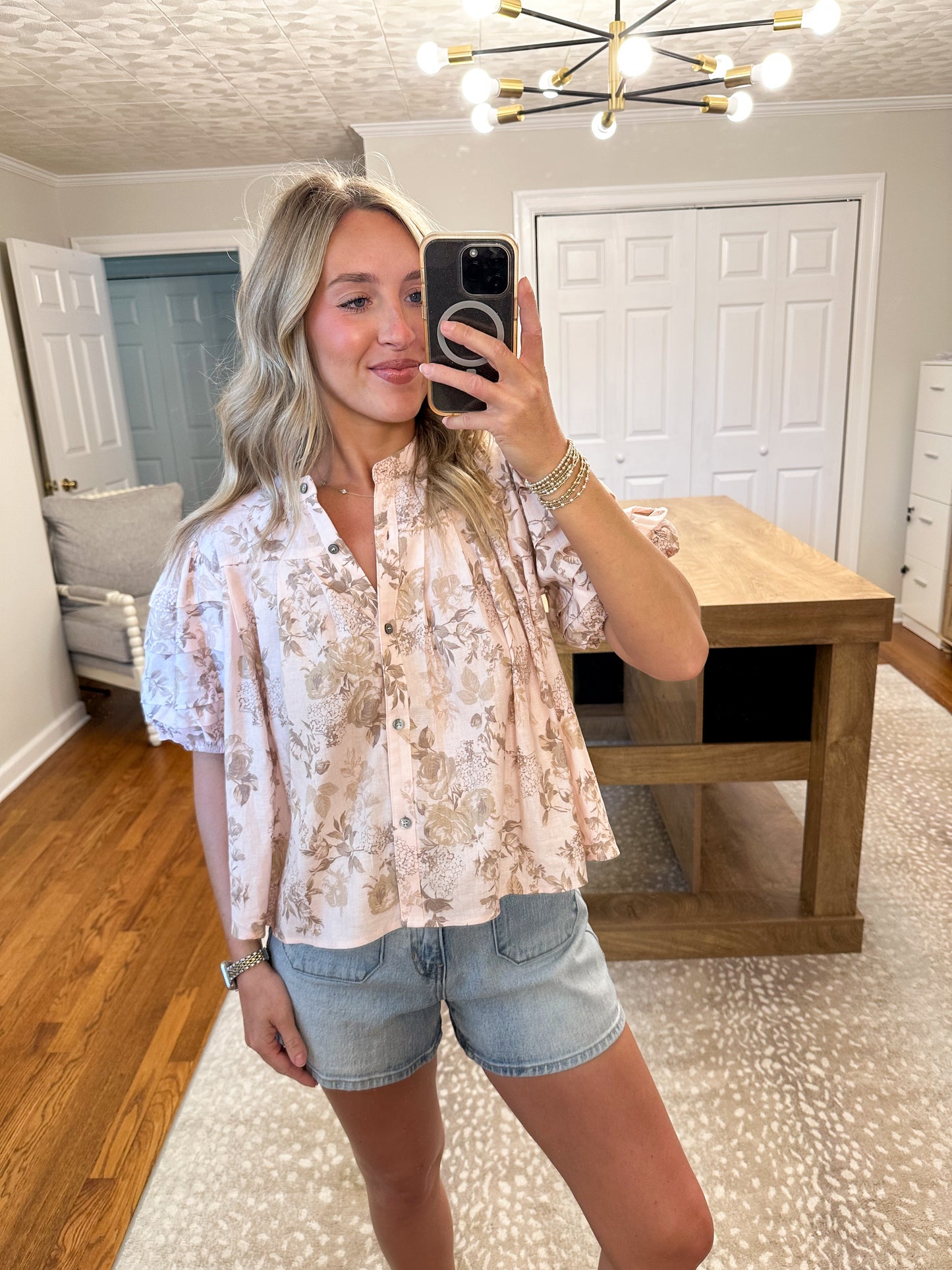 Marissa Floral Top- Blush/Khaki