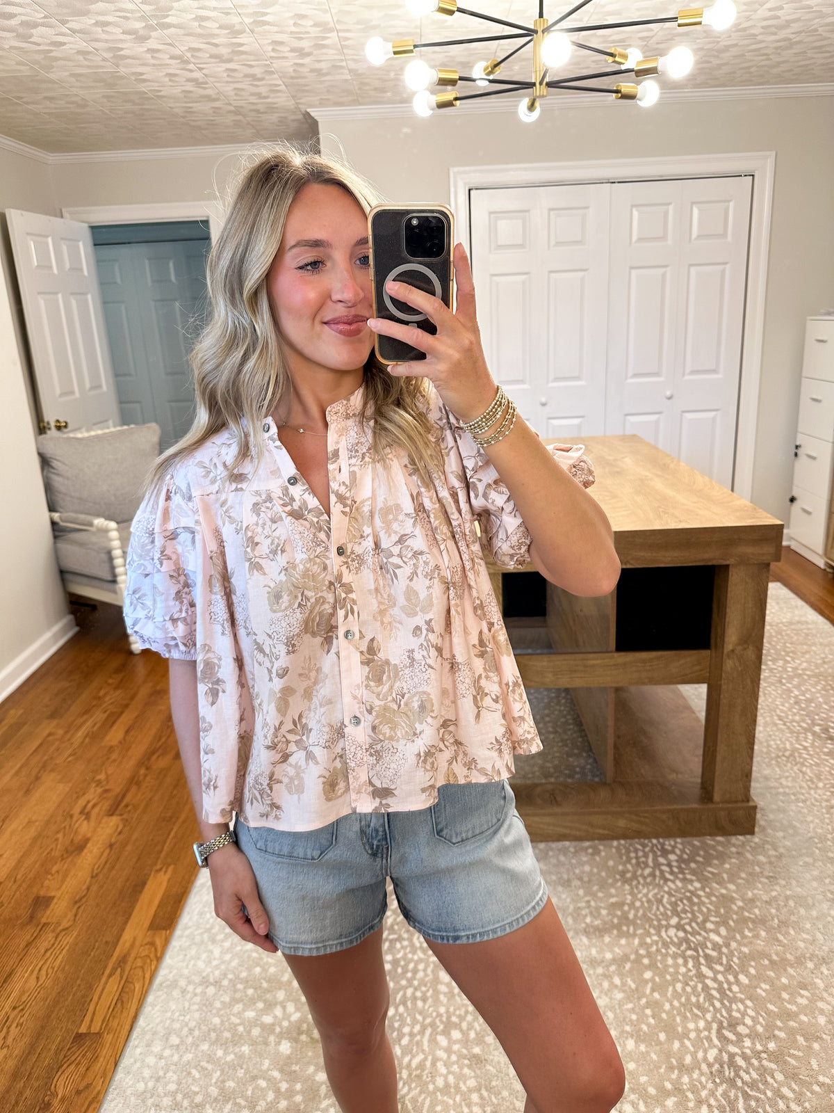 Marissa Floral Top- Blush/Khaki