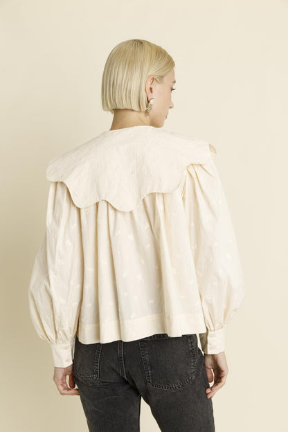 Scallop Collar Blouse- Ivory