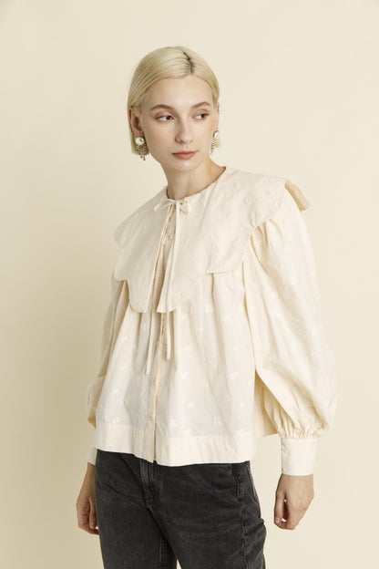 Scallop Collar Blouse- Ivory