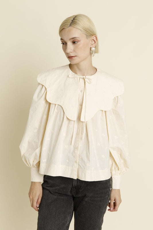 Scallop Collar Blouse- Ivory