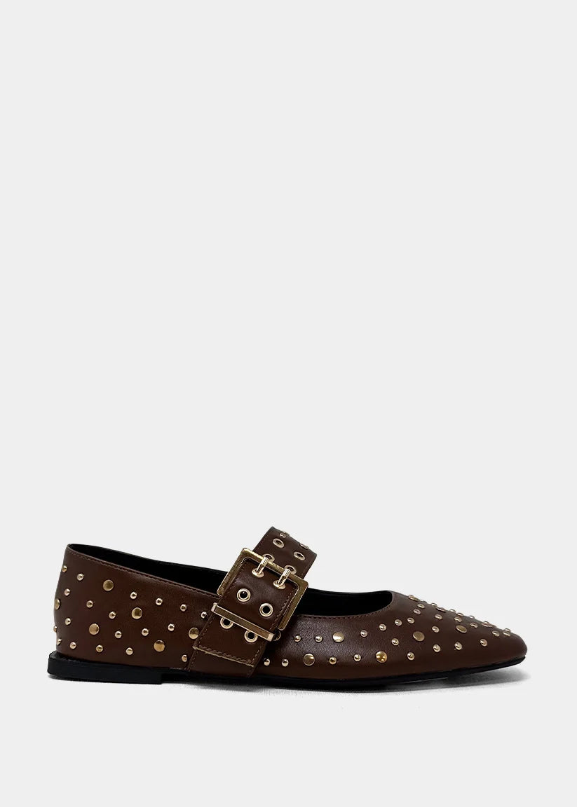 Avril Brown Studded Flat