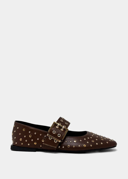 Avril Brown Studded Flat