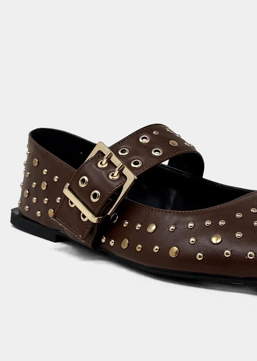 Avril Brown Studded Flat