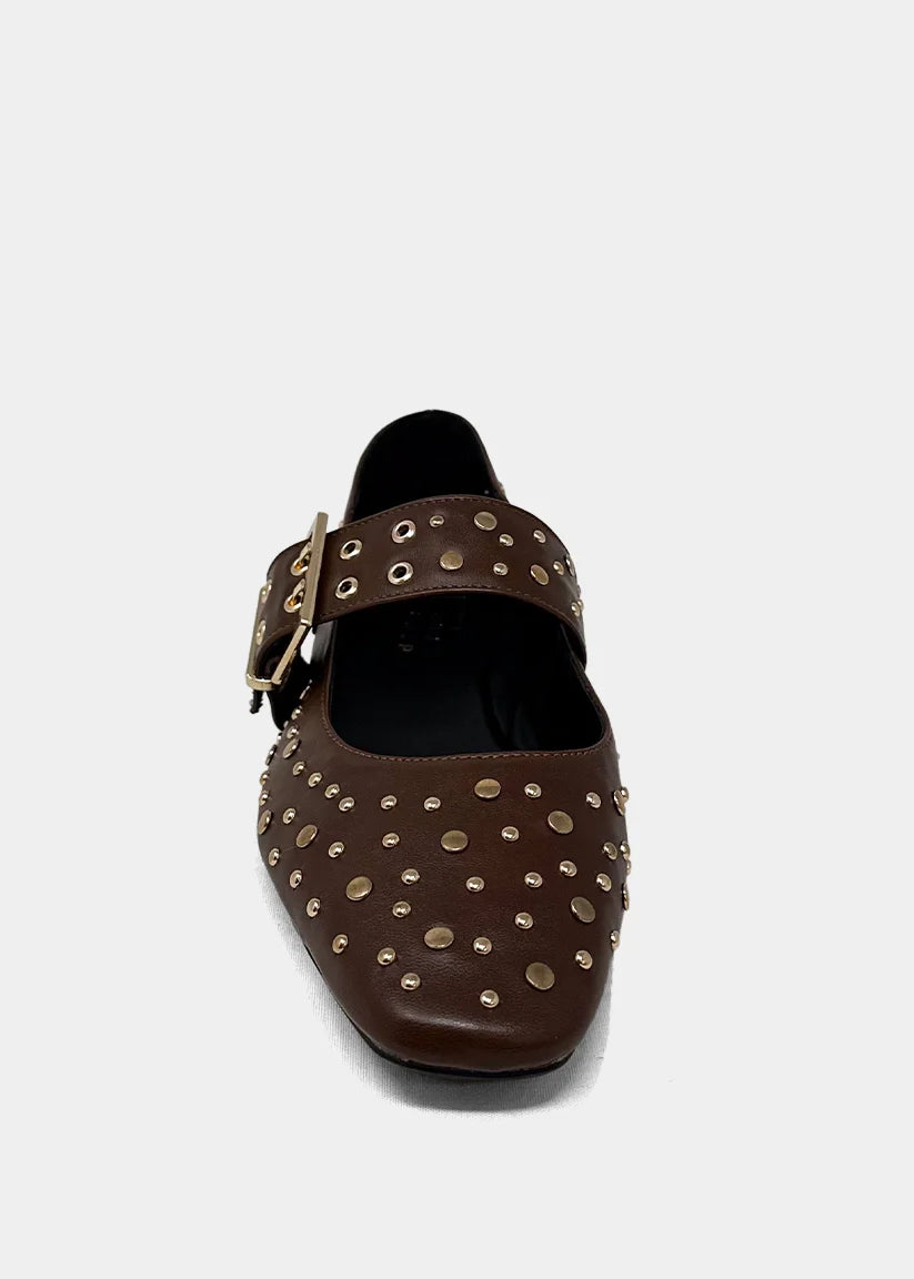 Avril Brown Studded Flat