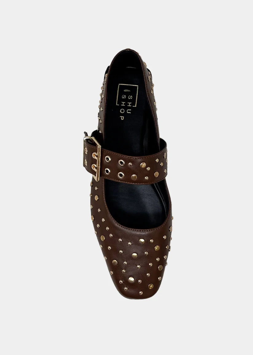 Avril Brown Studded Flat