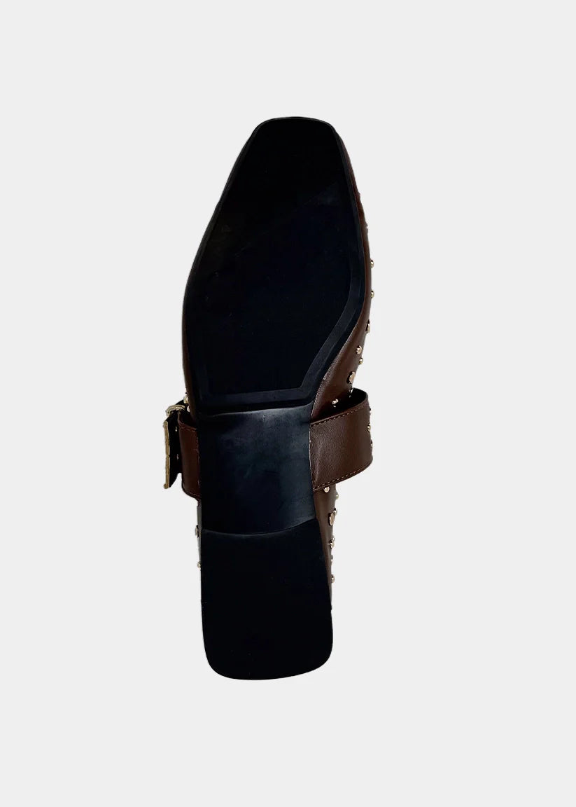 Avril Brown Studded Flat