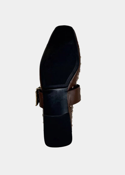 Avril Brown Studded Flat