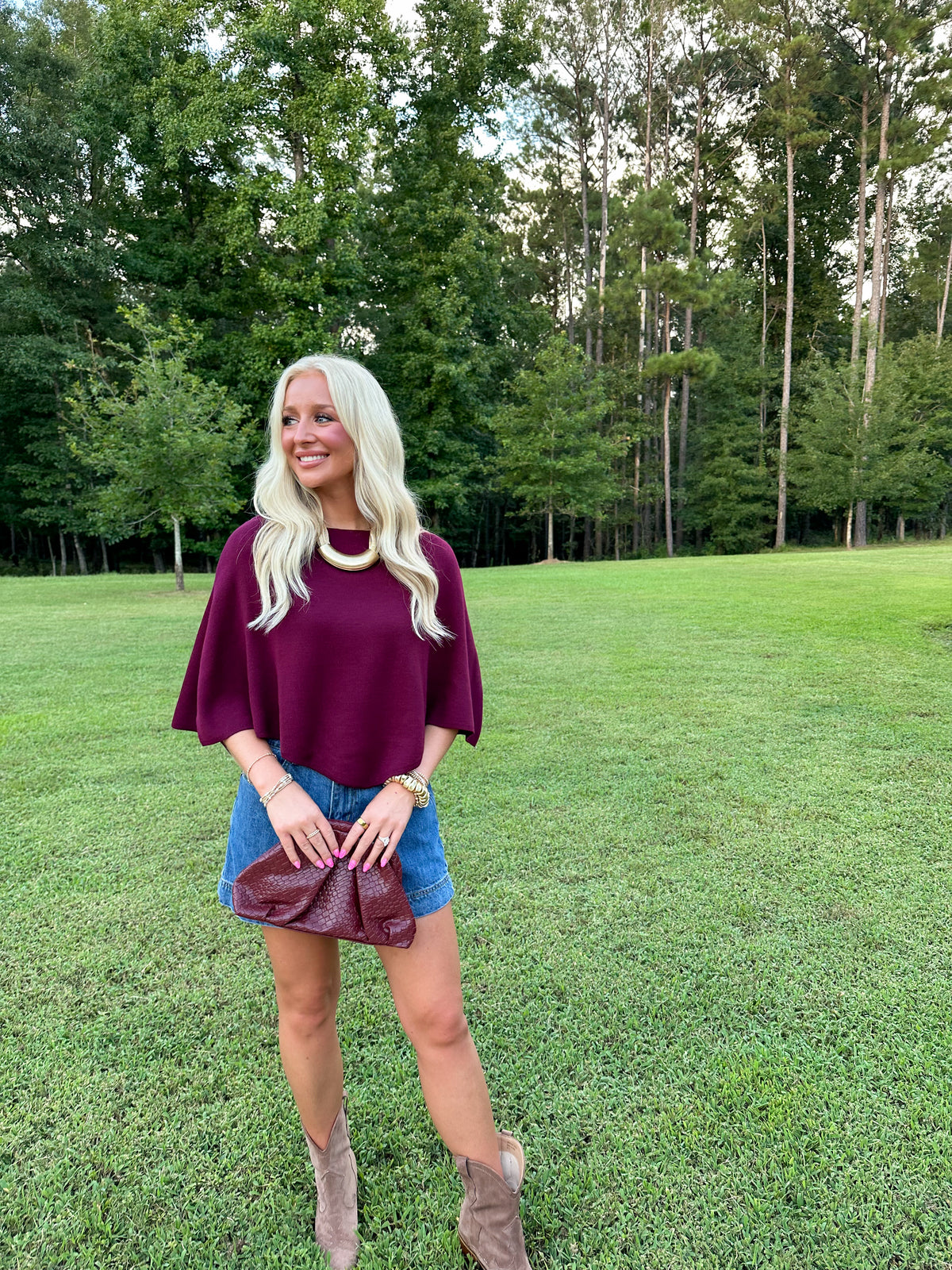 Slouchy Poncho Knit Top- Burgundy