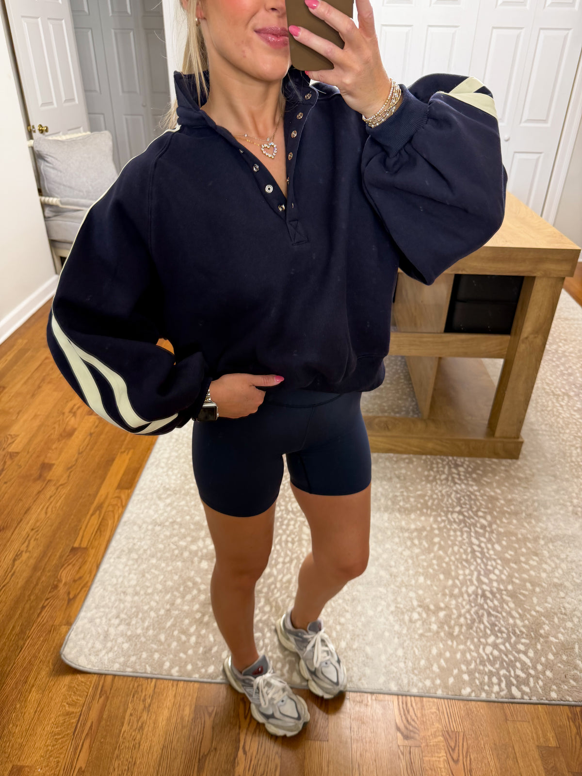 Snap Collar Varsity Sweatshirt- Navy/Yellow