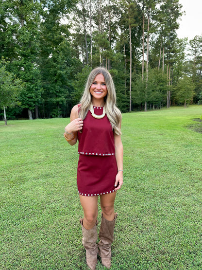 Carlen Skirt Set- Burgundy