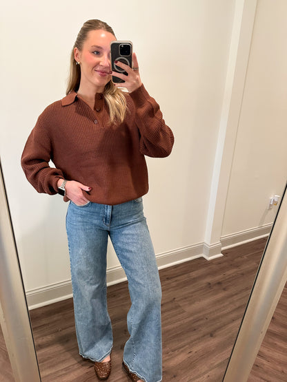 Oversized Collar Sweater- Chestnut