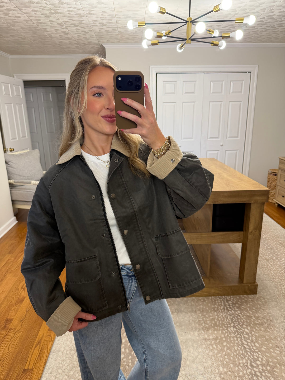 Collar Contrasted Utility Jacket- Charcoal
