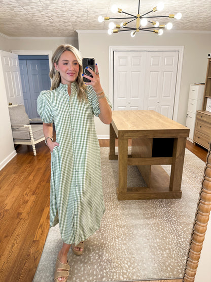 Gingham Midi Dress- Sage