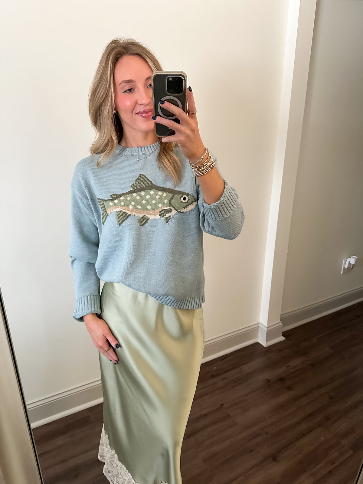 Andie Fish Sweater- Light Blue