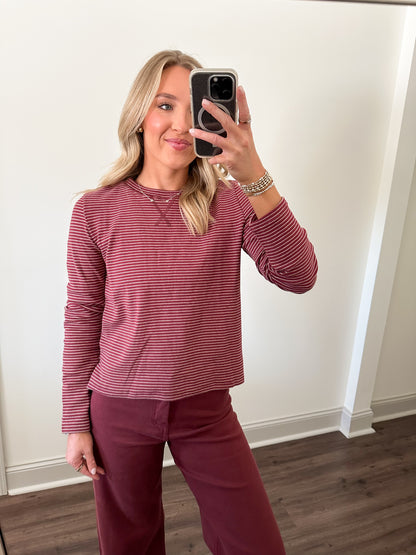 Noah Stripe Top- Wine