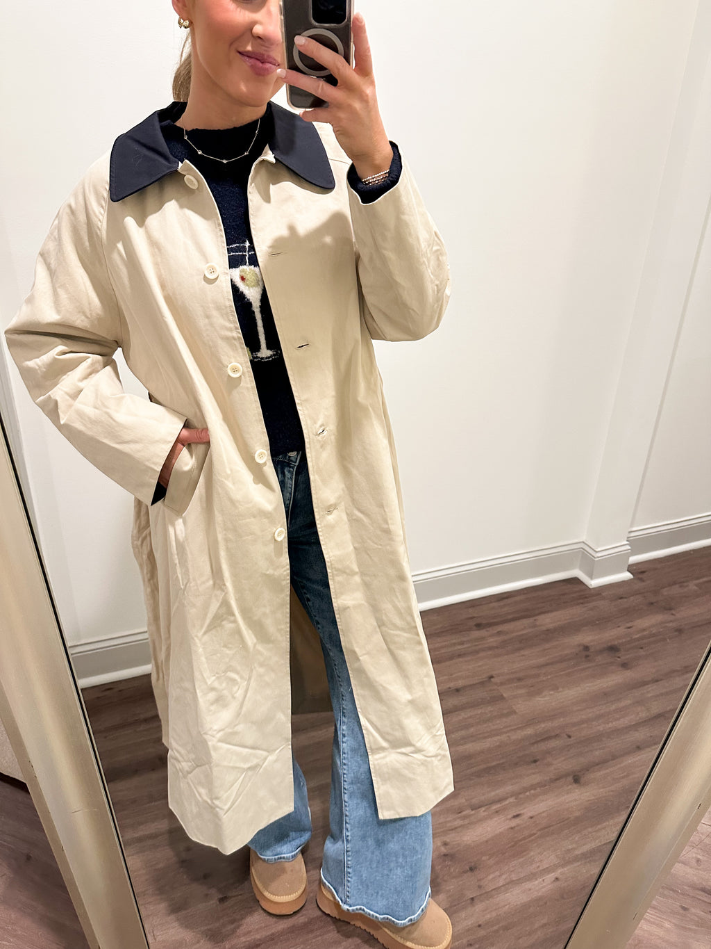 Daley Trench Coat- Beige/Navy