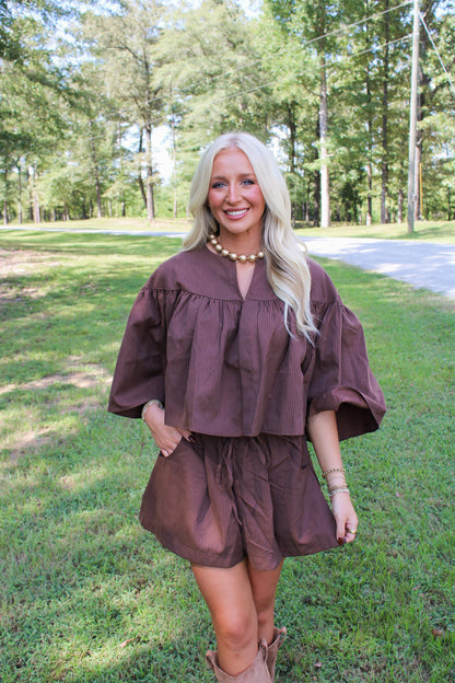 Scottie Cape Top Set- Brown