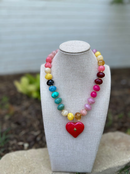Tisha Multi Beaded Necklace with Heart Charm