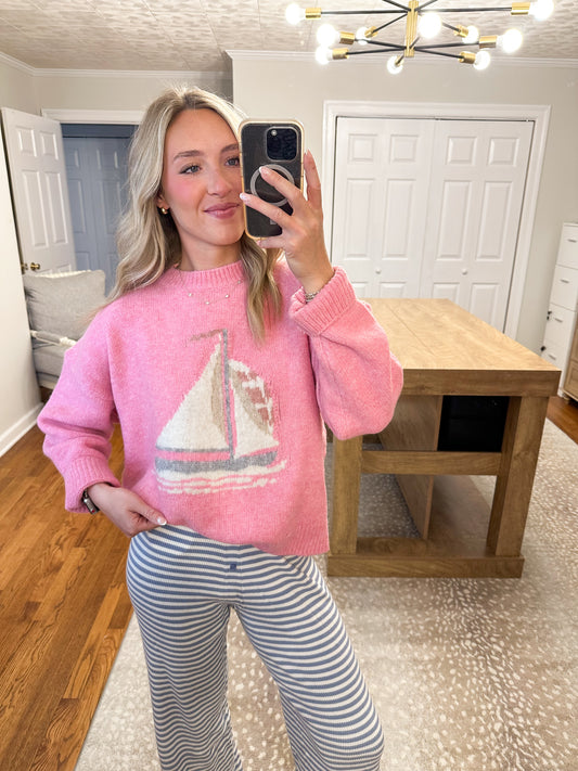 Sailboat Knit Sweater- French Pink