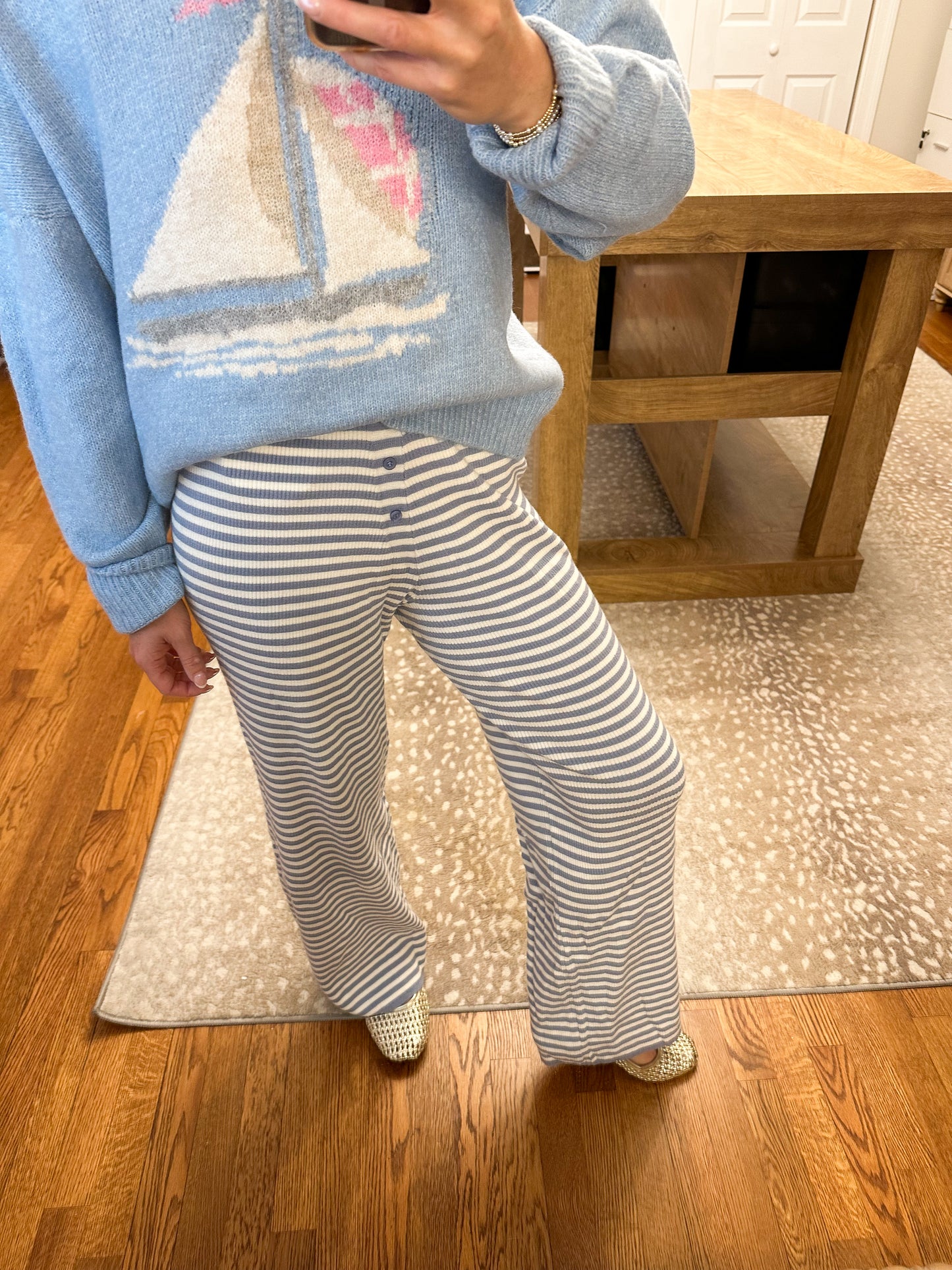 Bailey Striped Wide Leg Pants- Cloud