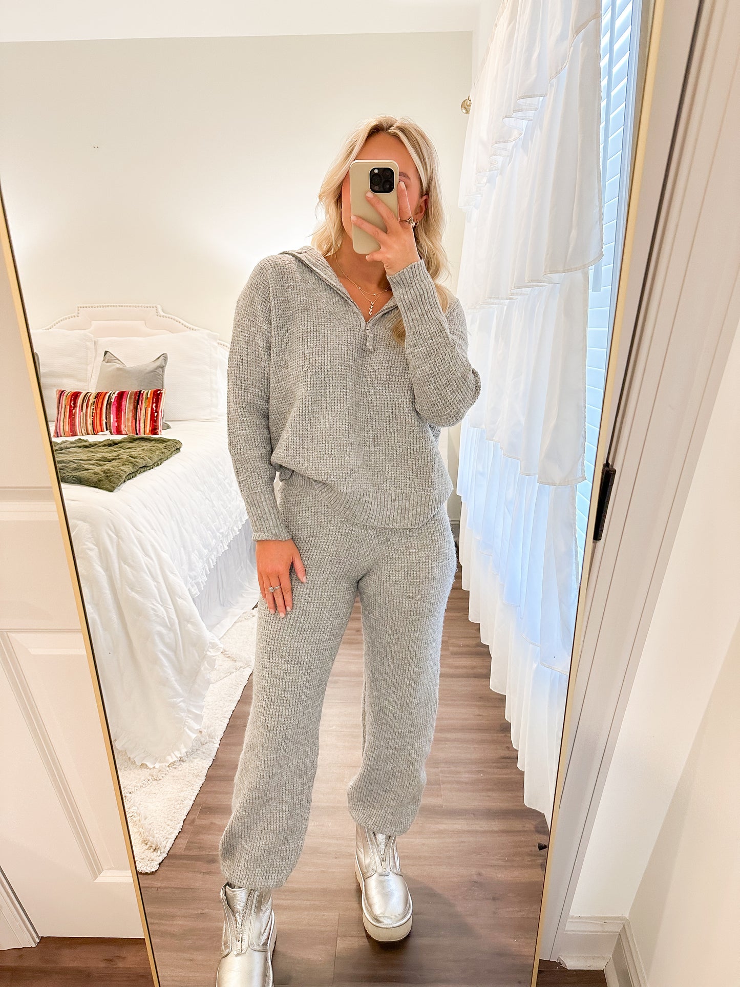 Grey Waffle Knit Set