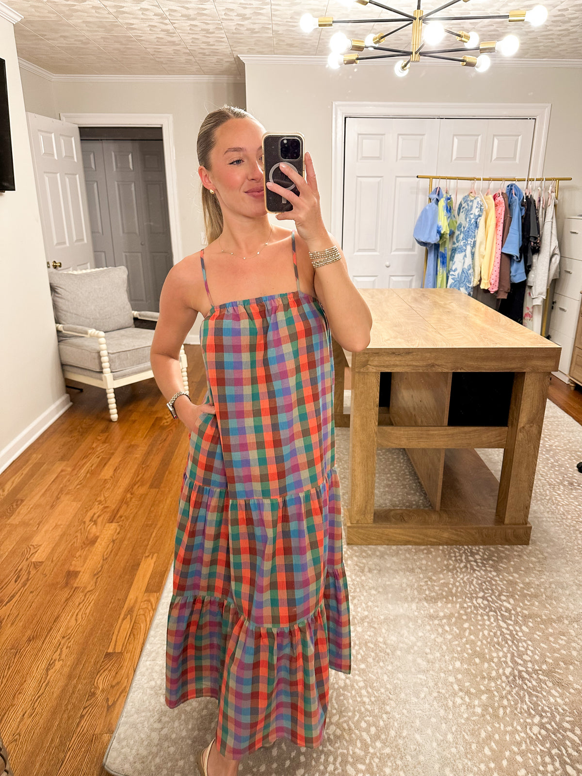 Multicolor Plaid Midi Dress