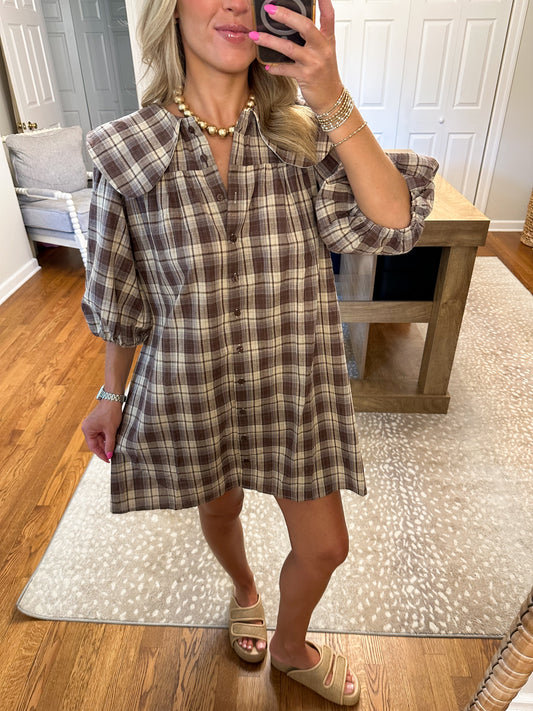 Camden Dress- Brown Plaid
