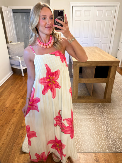 Capri Maxi Dress- Cream/Pink