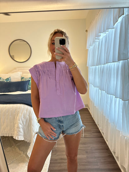 Lavender Shirring Detail Top