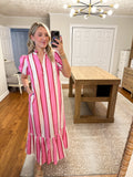 Harper Stripe Midi Dress- Cream/Pink