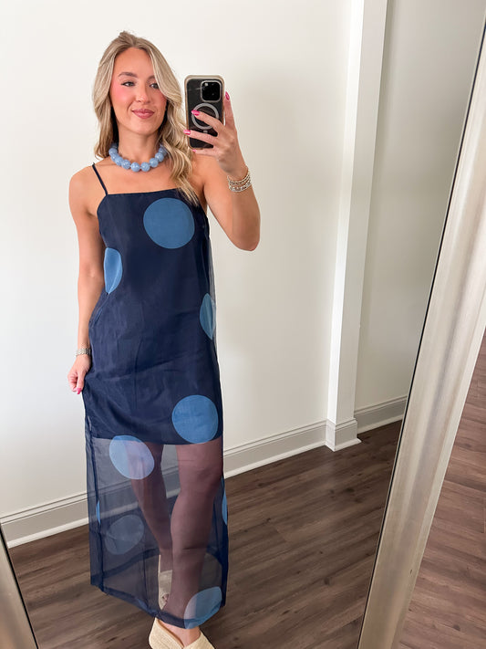Charlie Polka Dot Maxi Dress- Navy