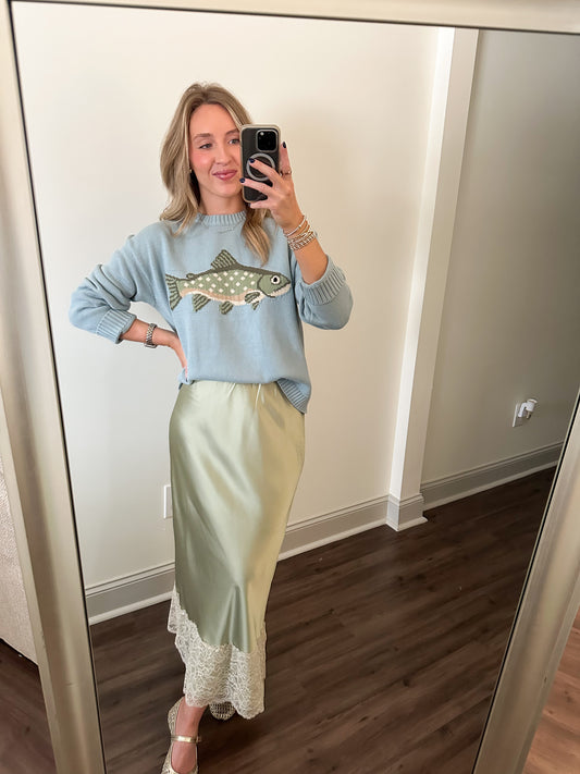 Andie Fish Sweater- Light Blue
