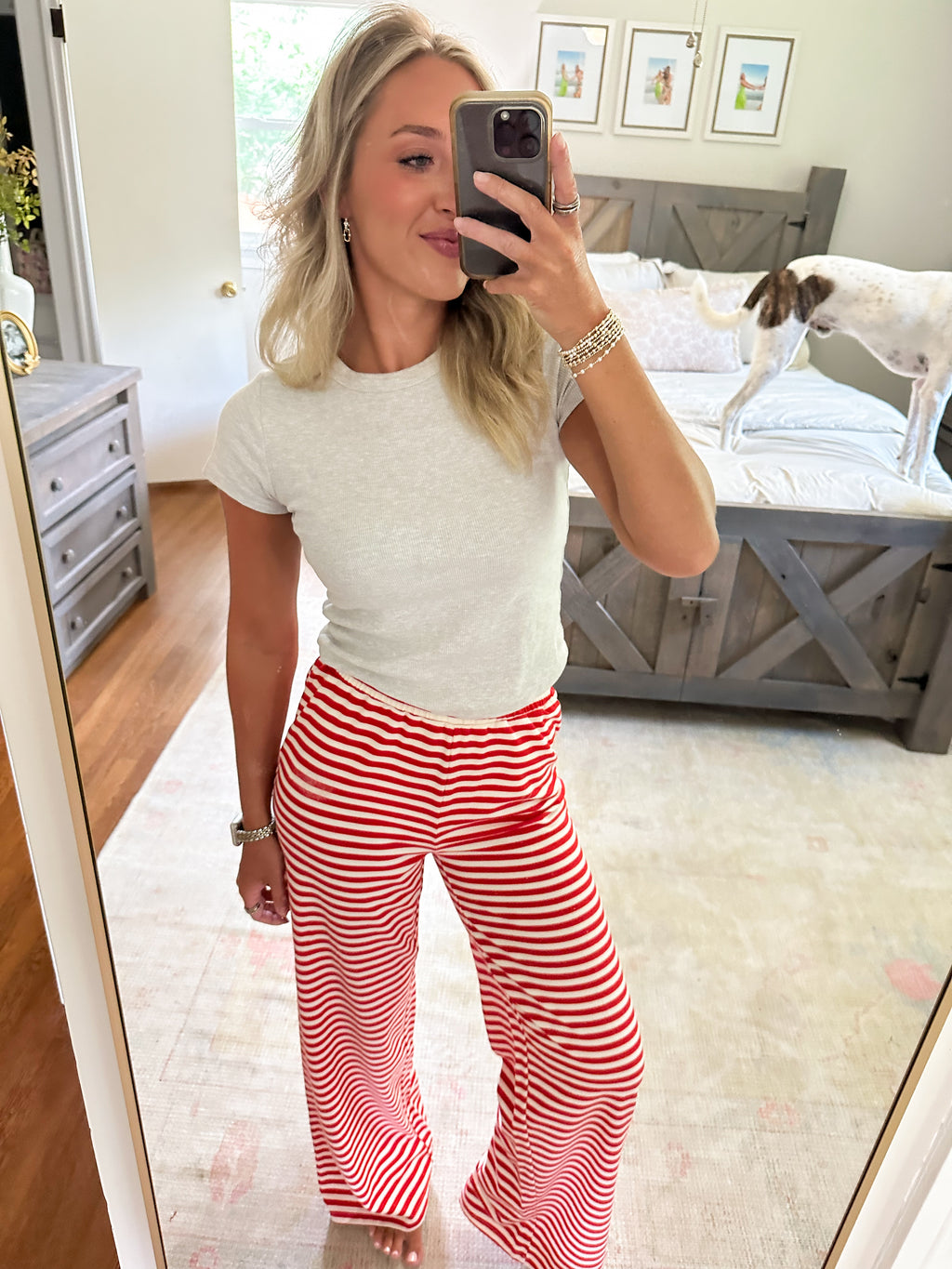 Natalie Stripe Pants- Red