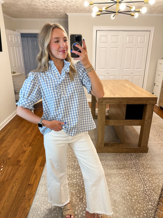 Annie Gingham Top- Blue