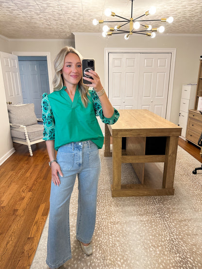 Patch Pocket Wide Leg Jean- Light