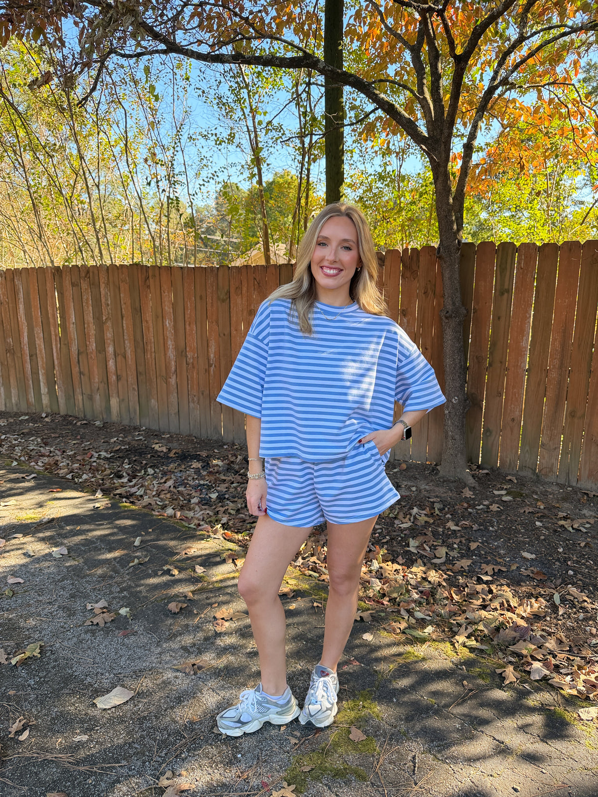 Quinn Striped Tee and Shorts Set- Blue/White