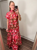 Mersin Floral Maxi Dress- Pink/Brown