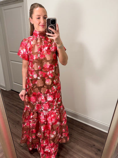 Mersin Floral Maxi Dress- Pink/Brown