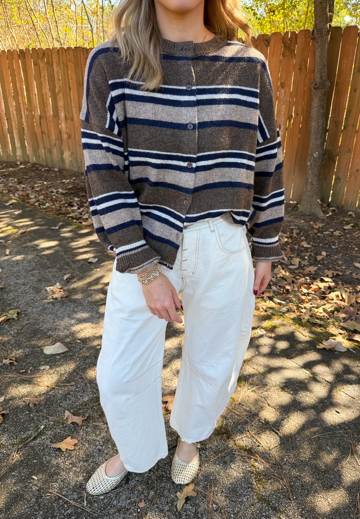 Maggie Sriped Cardigan- Brown