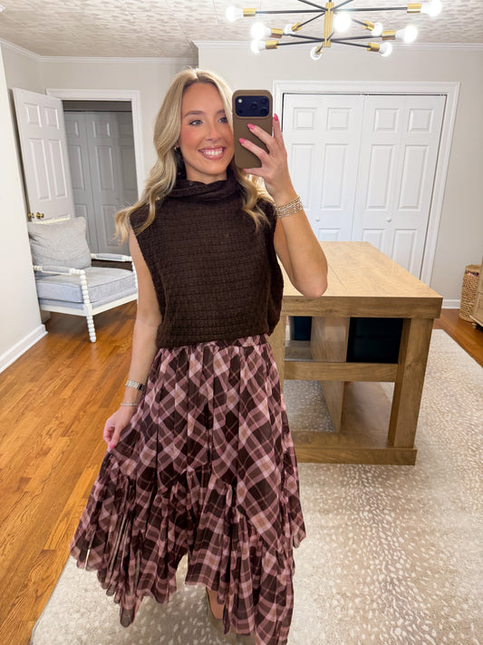 High Neck Sleeveless Sweater Top- Aubergine