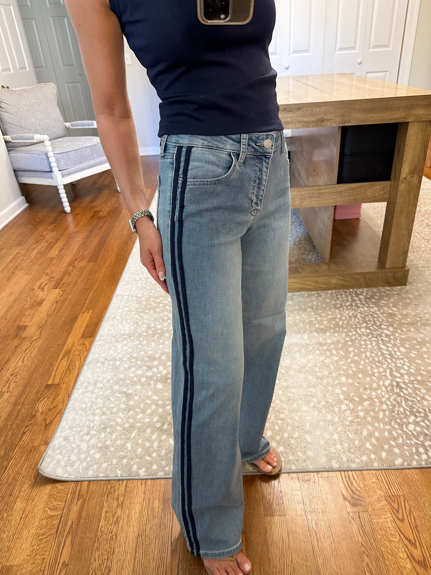Mid Rise Tuxedo Sweat Pant Jeans - Medium Denim