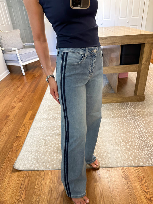 Mid Rise Tuxedo Sweat Pant Jeans - Medium Denim