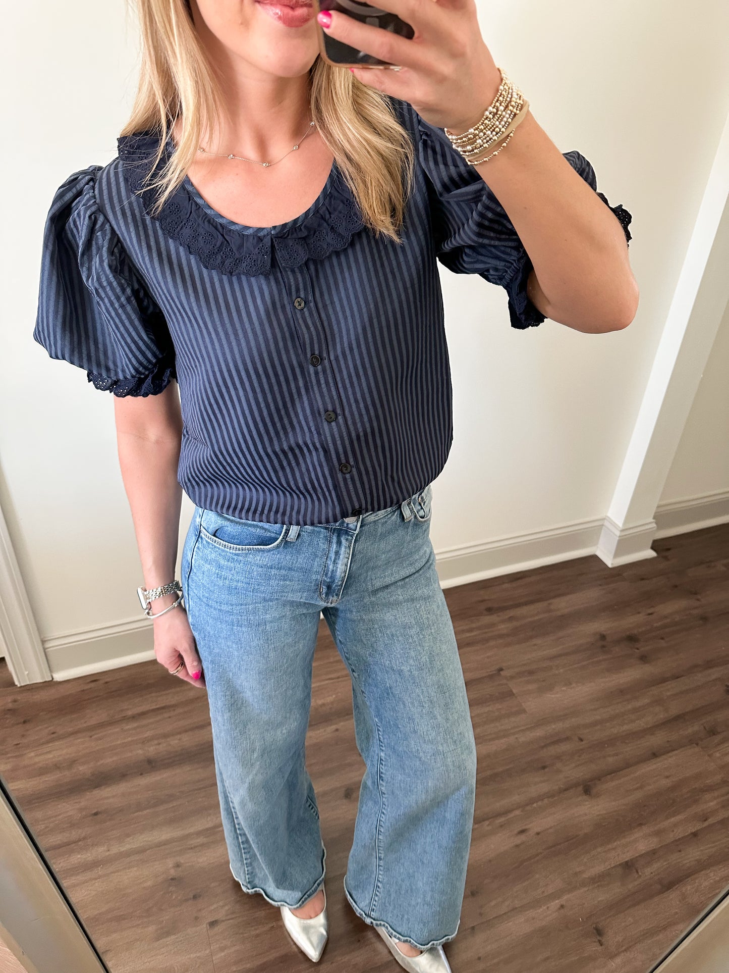 Navy Pinstripe Top