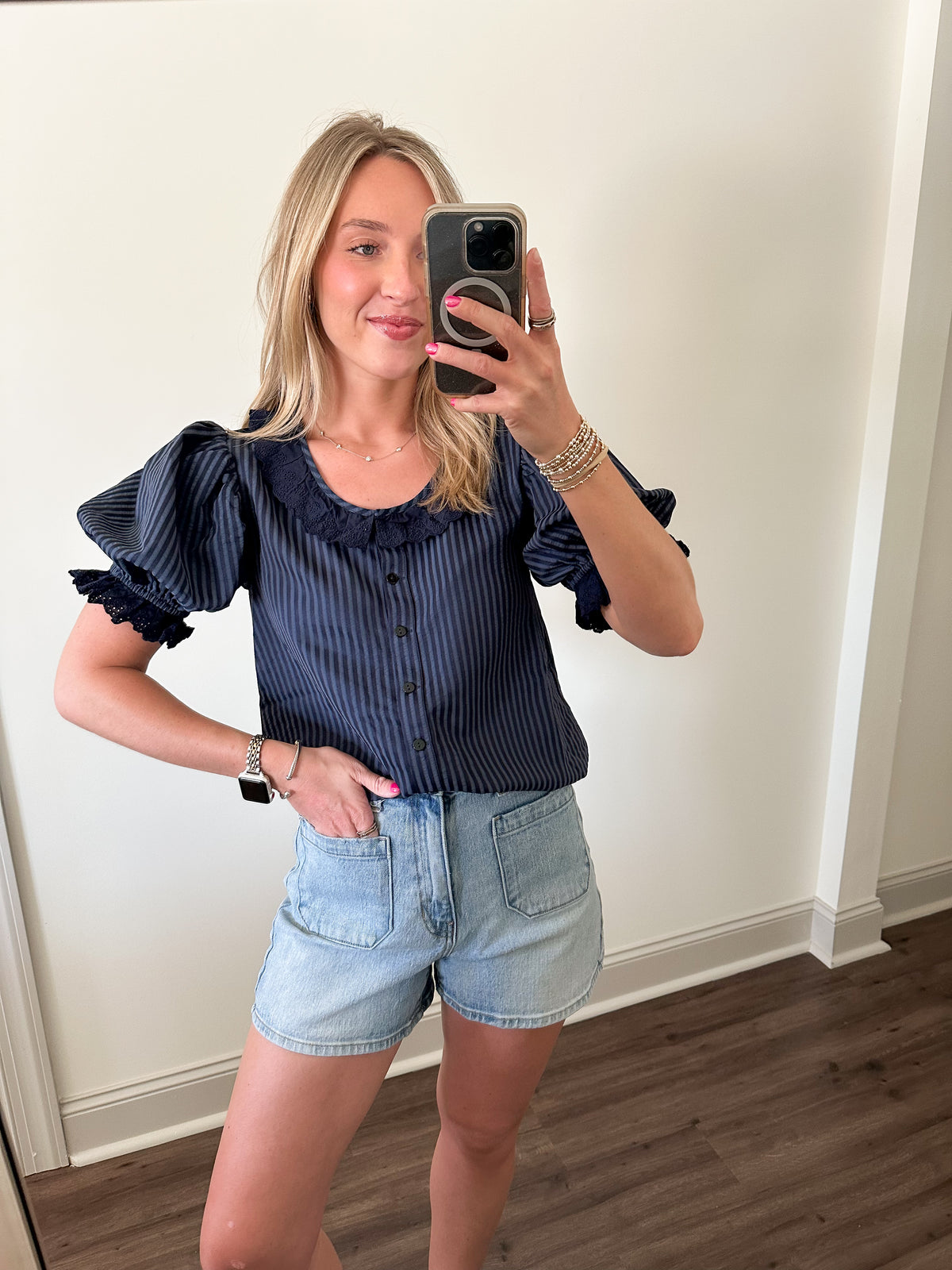 Navy Pinstripe Top