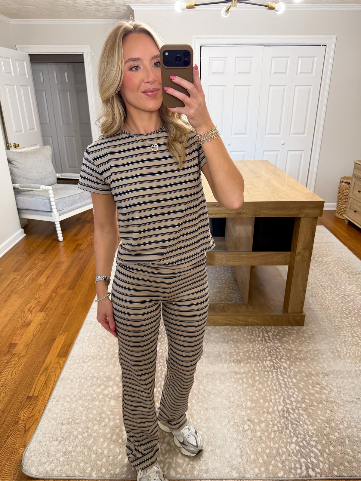 Bea Khaki Striped Baby Tee Set