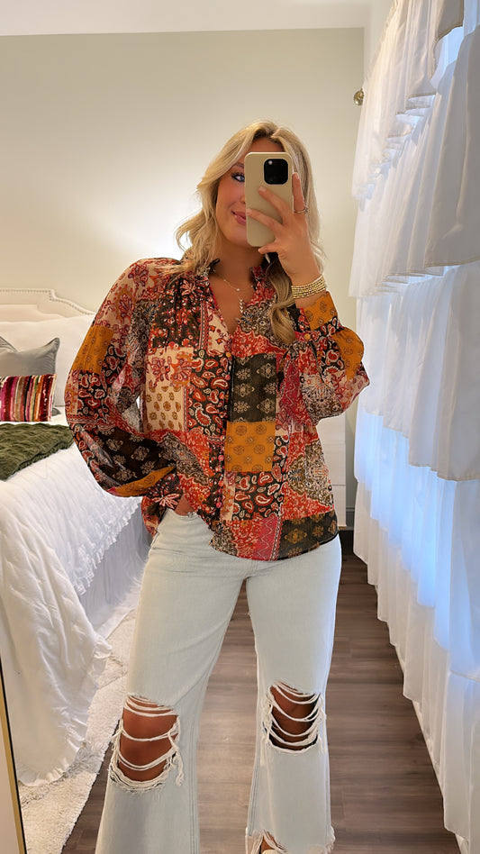 Paisley Top- Rust Multi