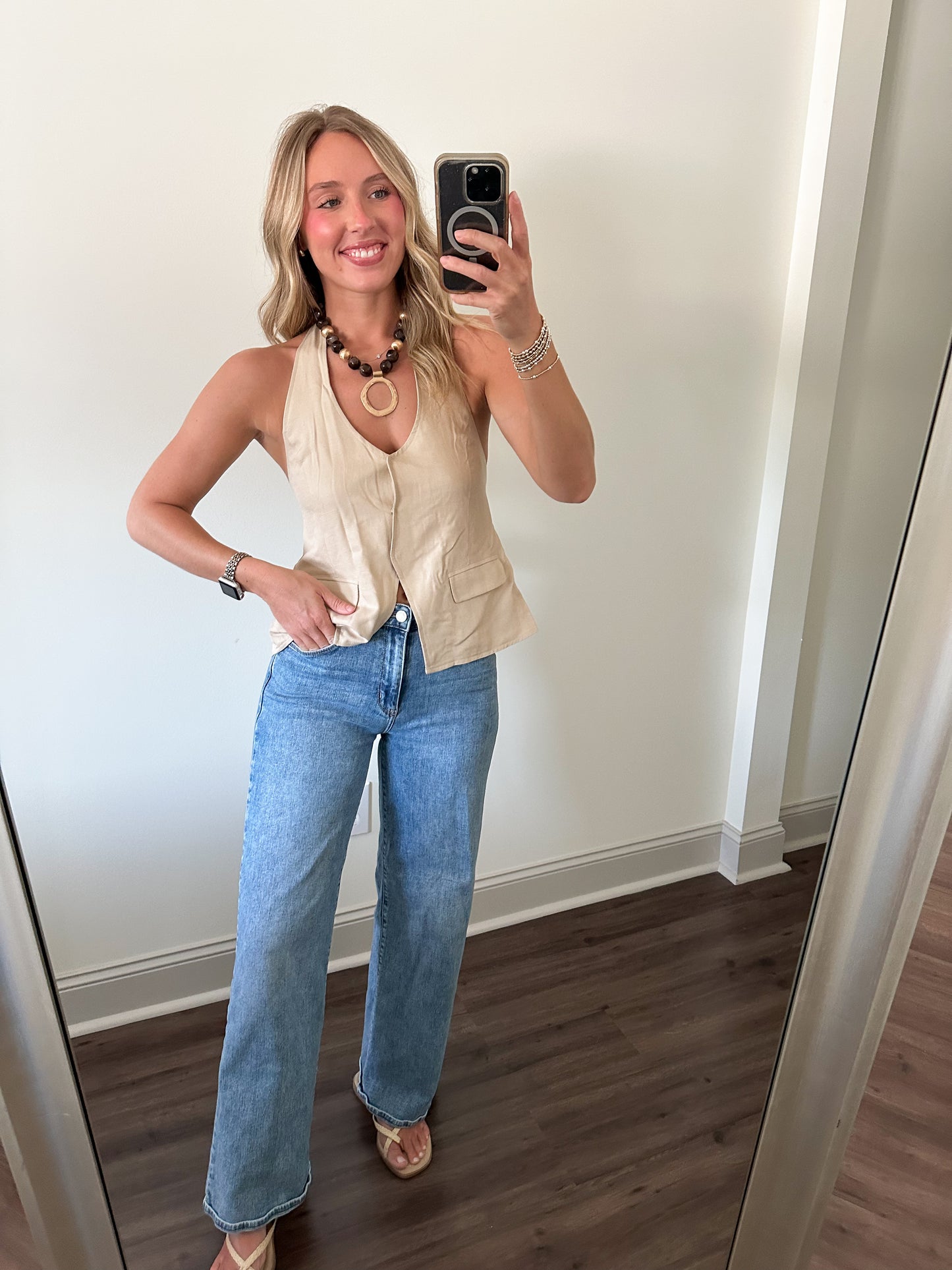 Back Tie Halter Vest- Tan